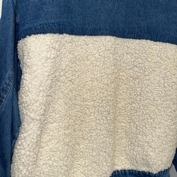 BiBi Women’s Blue Denim & Cream Sherpa Jean Jacket Size Small - Picture 14 of 16